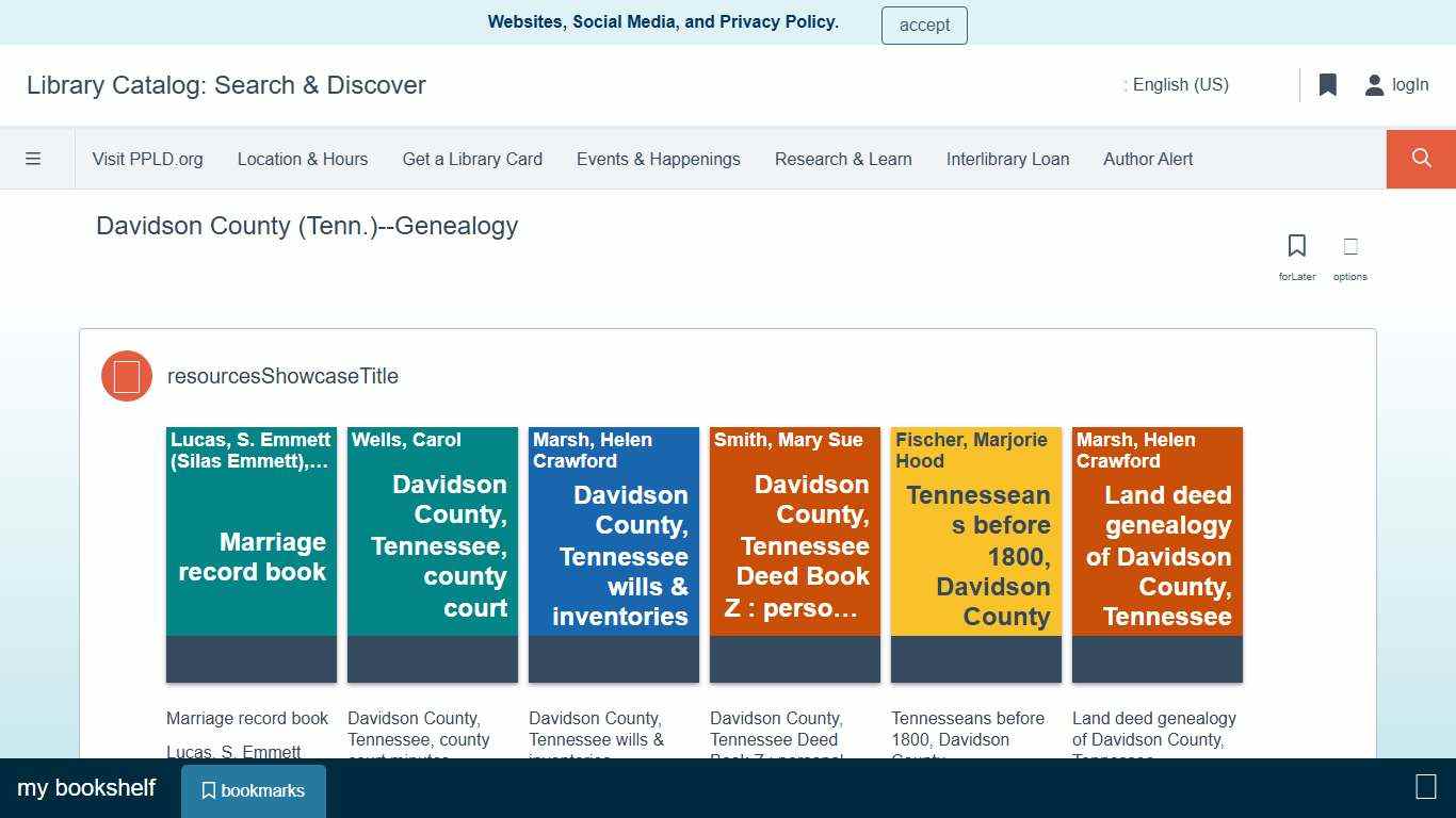 Davidson County (Tenn.)--Genealogy Library Catalog: Search & Discover